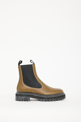 Proenza Schouler Olive Green Leather Lug Chelsea Boot