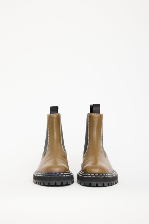 Proenza Schouler Olive Green Leather Lug Chelsea Boot