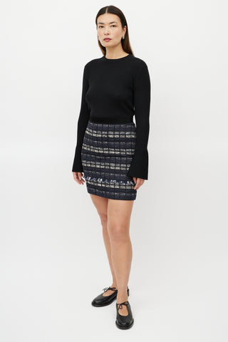 Proenza Schouler Black Blue Plaid Tweed Skirt