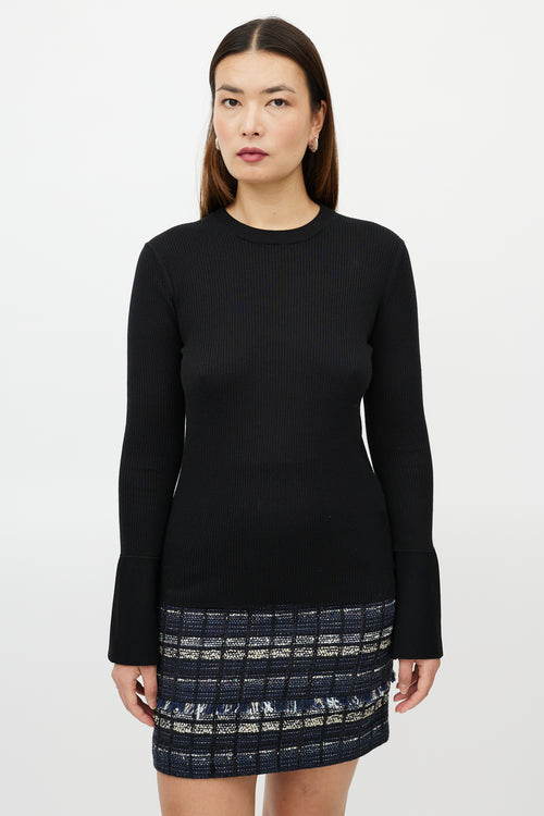 Proenza Schouler Black Silk Ribbed Bell Sleeve Sweater