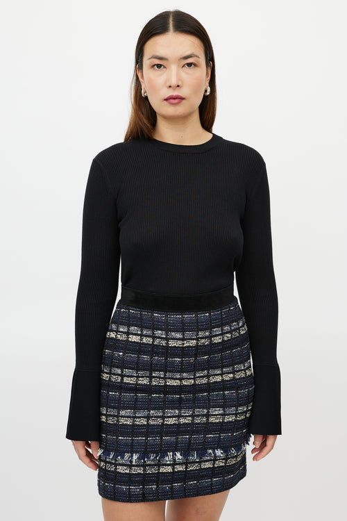 Proenza Schouler Black Silk Ribbed Bell Sleeve Sweater