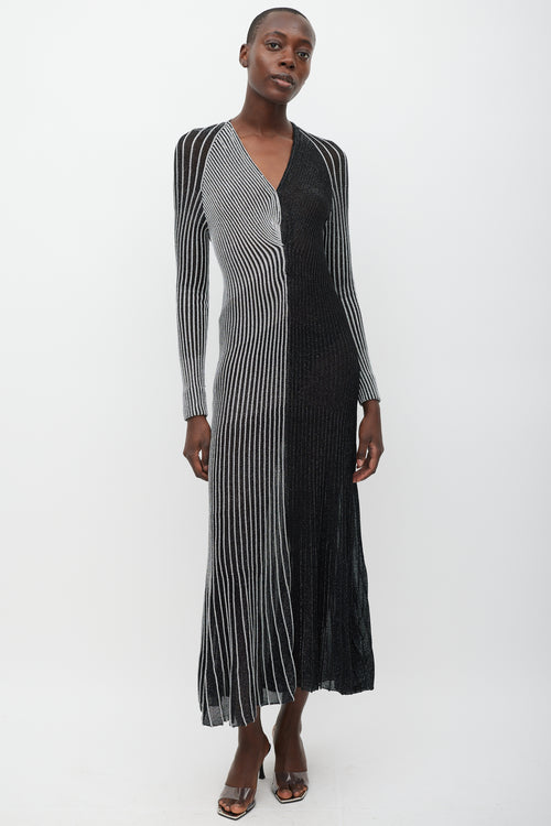 Proenza Schouler Black 
Silver Metallic Ribbed Dress