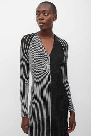 Proenza Schouler Black 
Silver Metallic Ribbed Dress