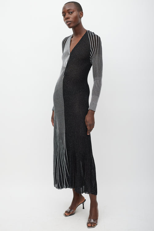 Proenza Schouler Black 
Silver Metallic Ribbed Dress