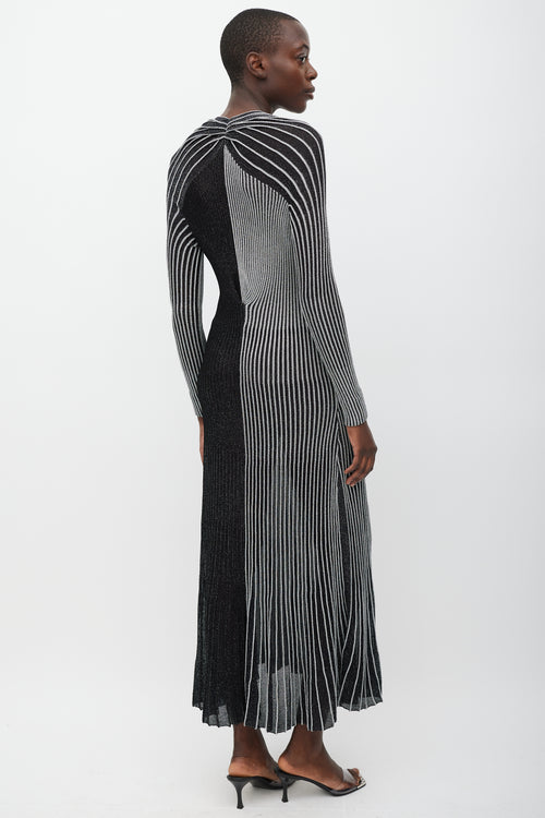 Proenza Schouler Black 
Silver Metallic Ribbed Dress