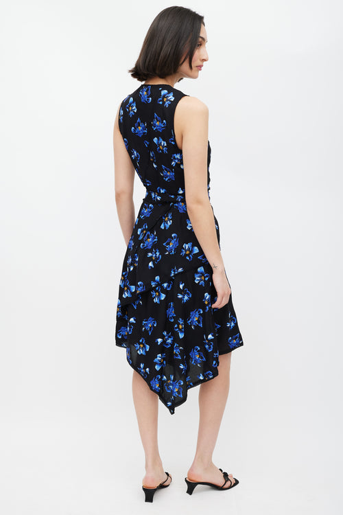 Proenza Schouler Blue 
Black Floral Print  Dress