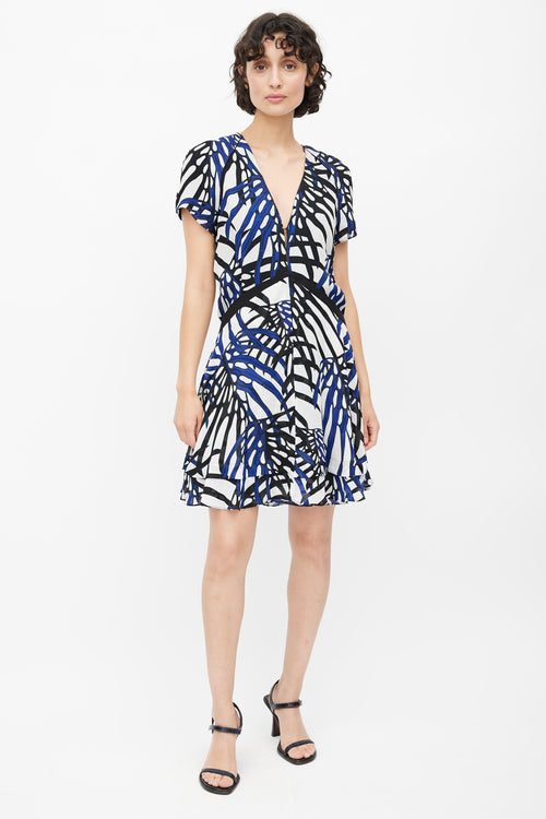 Proenza Schouler Blue, Black 
White Abstract Floral Mini Dress