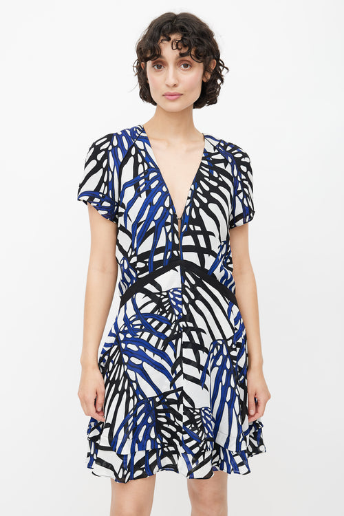 Proenza Schouler Blue, Black 
White Abstract Floral Mini Dress