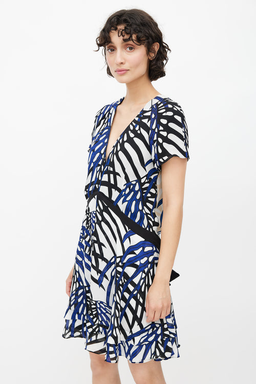 Proenza Schouler Blue, Black 
White Abstract Floral Mini Dress