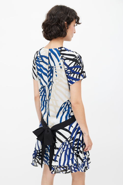 Proenza Schouler Blue, Black 
White Abstract Floral Mini Dress