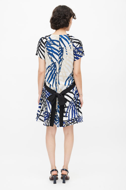 Proenza Schouler Blue, Black 
White Abstract Floral Mini Dress