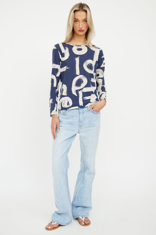 Navy 
Beige Cotton Print Top Proenza Schouler