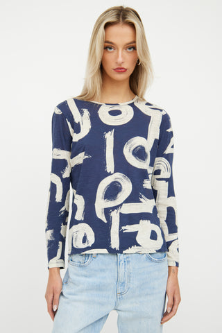 Navy 
Beige Cotton Print Top Proenza Schouler