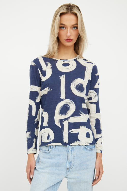 Navy 
Beige Cotton Print Top Proenza Schouler