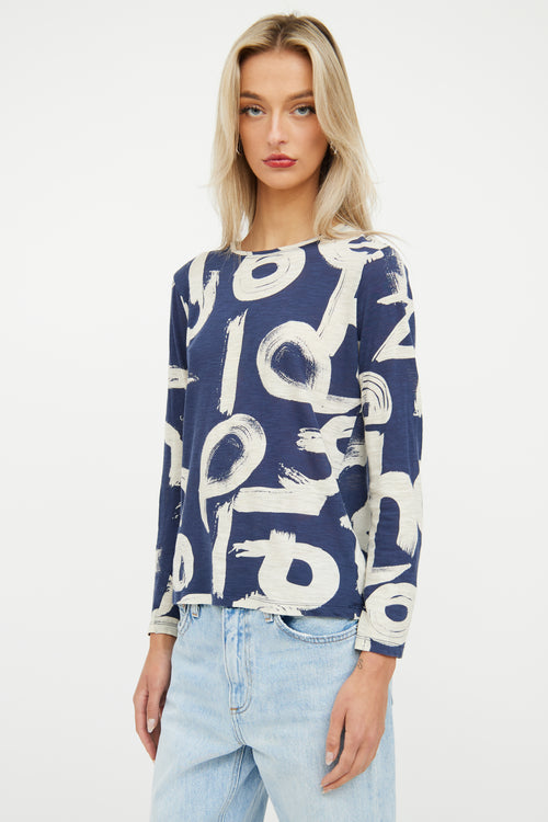 Navy 
Beige Cotton Print Top Proenza Schouler