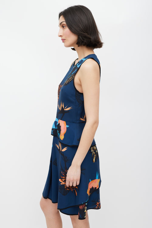 Proenza Schouler Blue Floral Print Peplum Dress