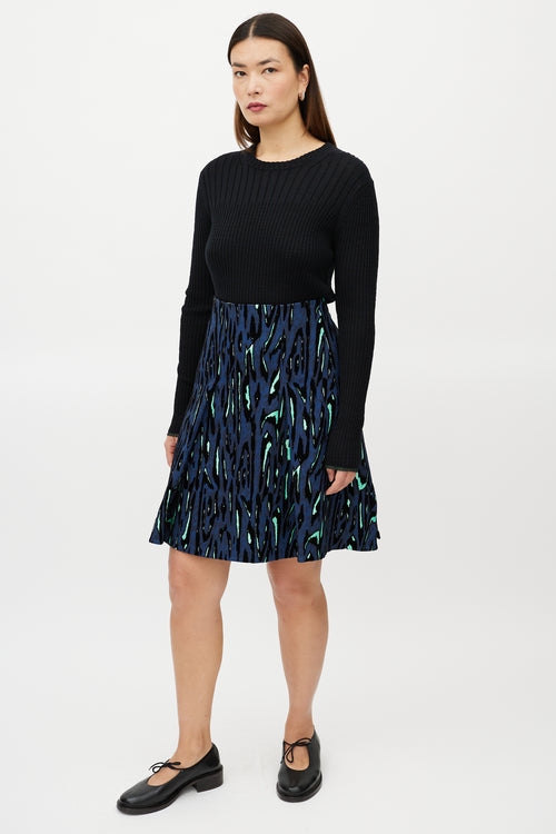 Proenza Schouler Blue Multicolour Velvet Textured Skirt