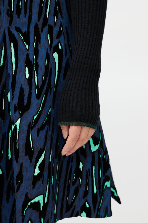 Proenza Schouler Blue Multicolour Velvet Textured Skirt