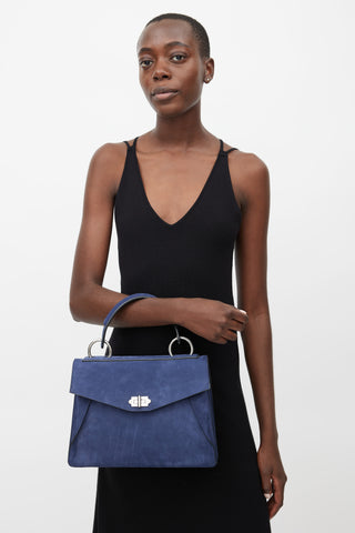 Proenza Schouler Navy Hava Medium Suede Shoulder Bag