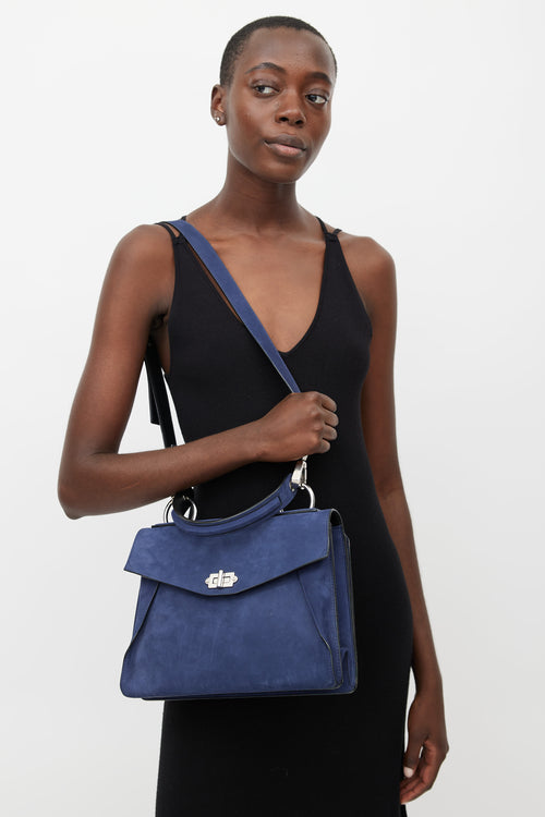 Proenza Schouler Navy Hava Medium Suede Shoulder Bag