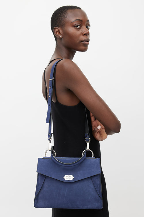 Proenza Schouler Navy Hava Medium Suede Shoulder Bag