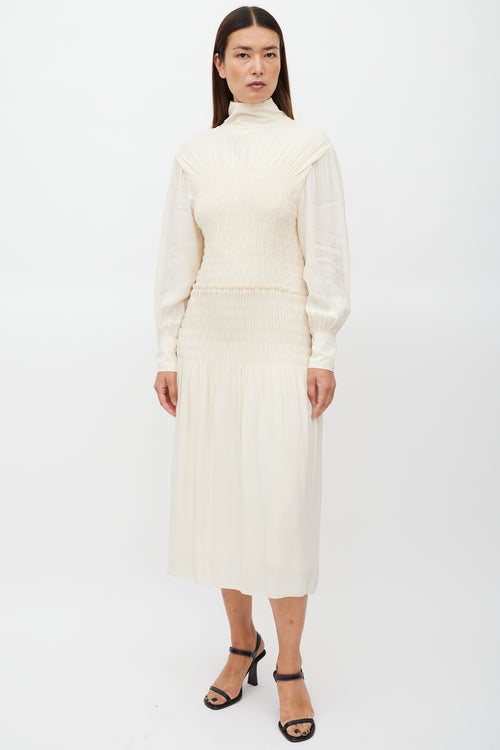 Proenza Schouler Cream Long Sleeve Smocked Dress