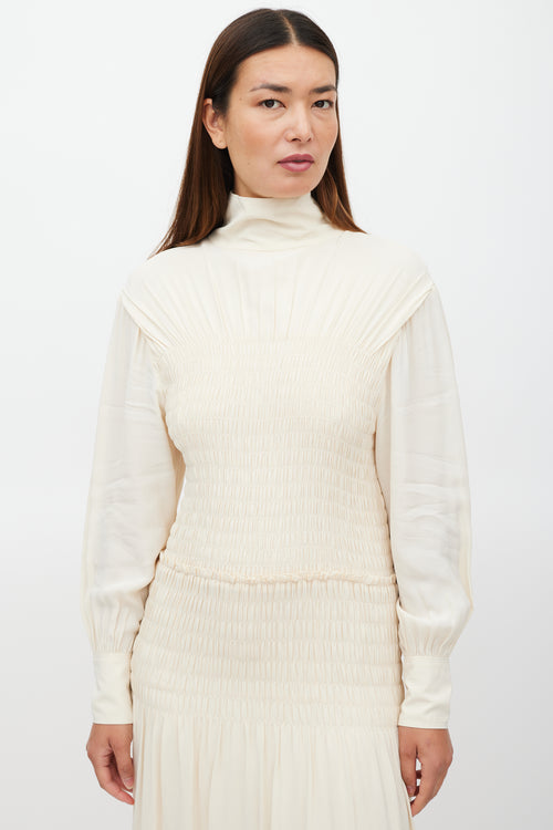 Proenza Schouler Cream Long Sleeve Smocked Dress