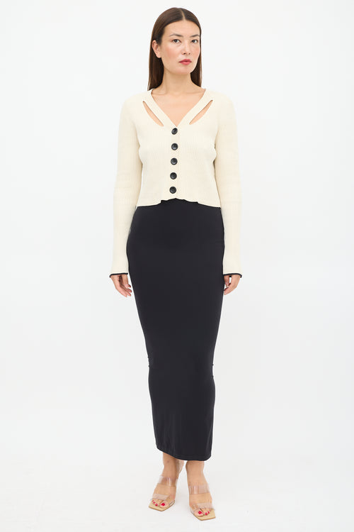 Proenza Schouler Cream Silk Ribbed Cut Out Cardigan