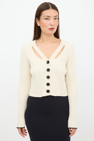 Proenza Schouler Cream Silk Ribbed Cut Out Cardigan