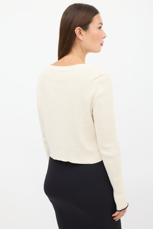 Proenza Schouler Cream Silk Ribbed Cut Out Cardigan