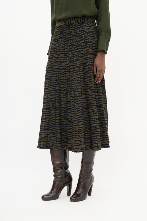 Proenza Schouler Green 
Black Intarsia Stripe Pleated Midi Skirt