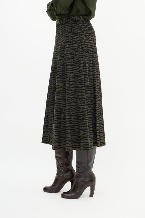 Proenza Schouler Green 
Black Intarsia Stripe Pleated Midi Skirt