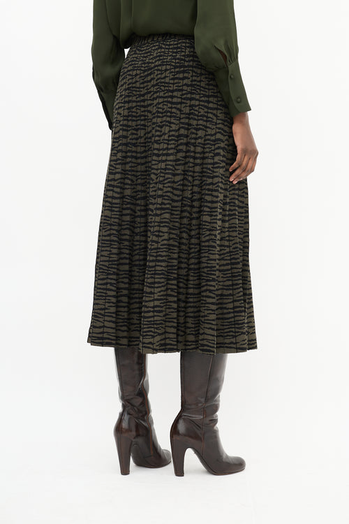 Proenza Schouler Green 
Black Intarsia Stripe Pleated Midi Skirt