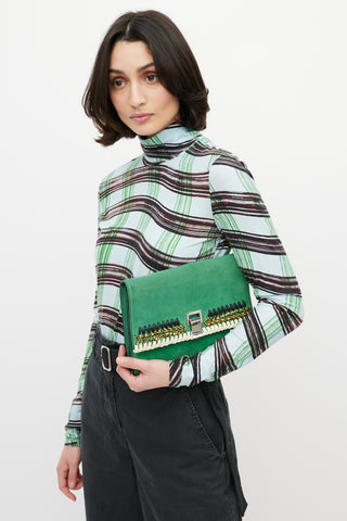 Proenza Schouler Green Suede Crochet Trim Clutch