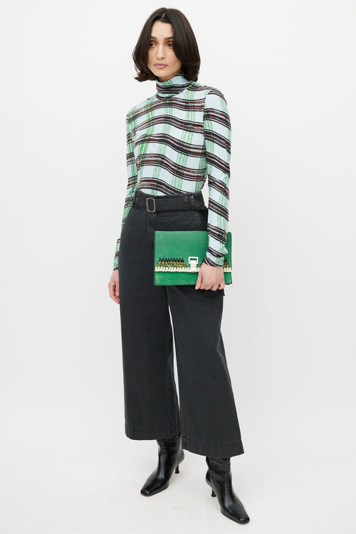 Proenza Schouler Green Suede Crochet Trim Clutch