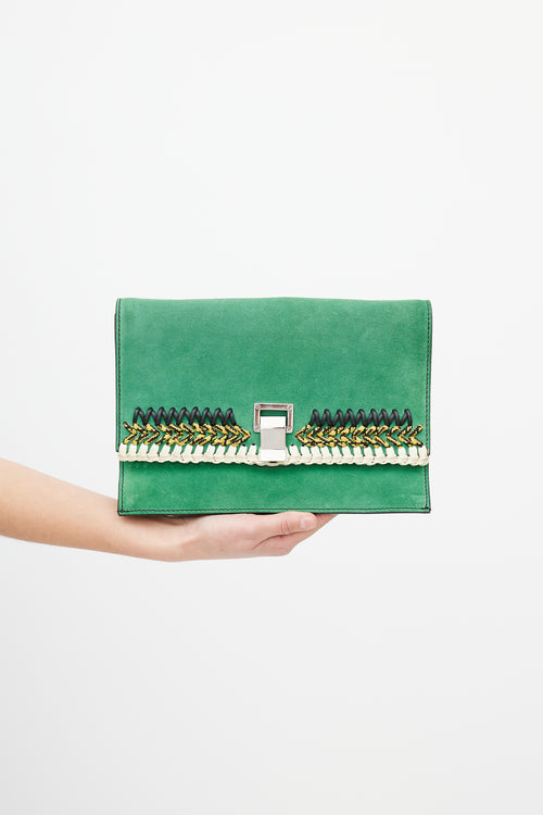 Proenza Schouler Green Suede Crochet Trim Clutch