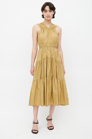 Proenza Schouler Khaki Brown Drawstring Ruched Midi Dress