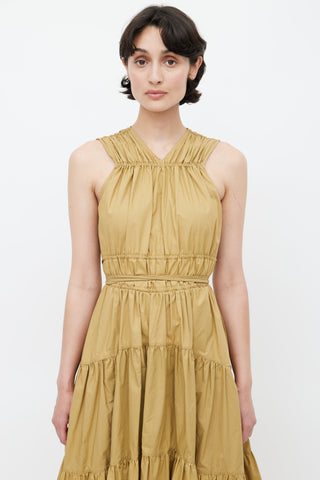 Proenza Schouler Khaki Brown Drawstring Ruched Midi Dress