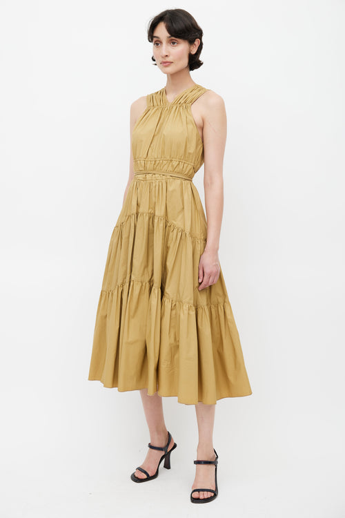 Proenza Schouler Khaki Brown Drawstring Ruched Midi Dress