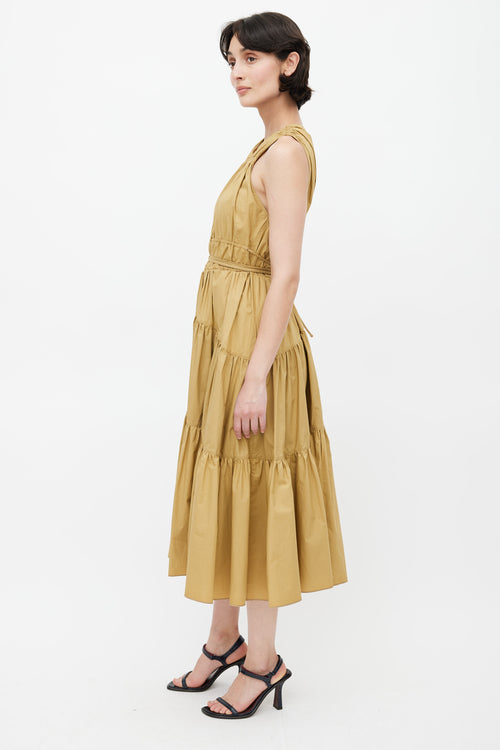 Proenza Schouler Khaki Brown Drawstring Ruched Midi Dress