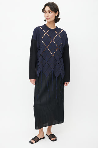 Proenza Schouler Navy 
Black Cut Out Fringe Sweater