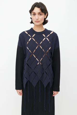 Proenza Schouler Navy 
Black Cut Out Fringe Sweater