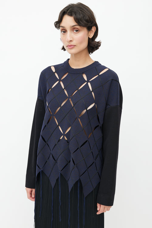 Proenza Schouler Navy 
Black Cut Out Fringe Sweater