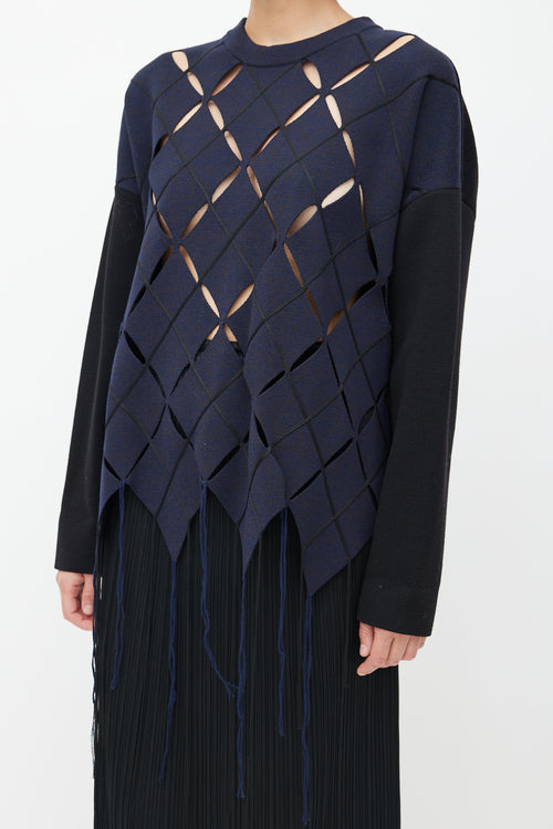 Proenza Schouler Navy 
Black Cut Out Fringe Sweater