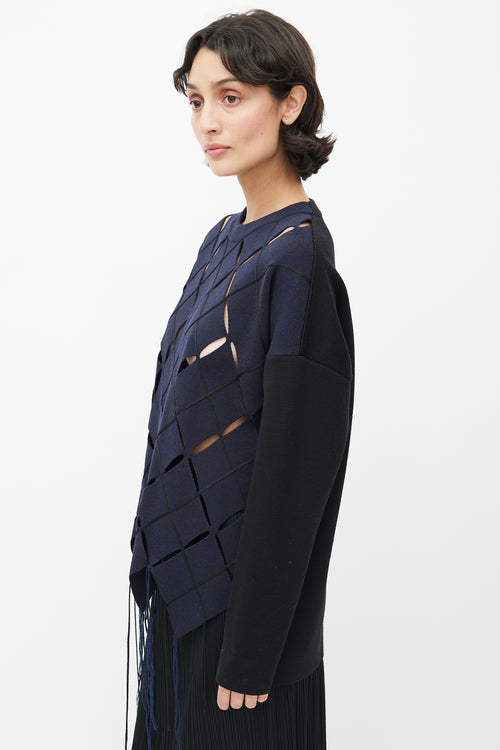 Proenza Schouler Navy 
Black Cut Out Fringe Sweater