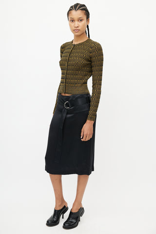 Celine Black Satin Belted Skirt