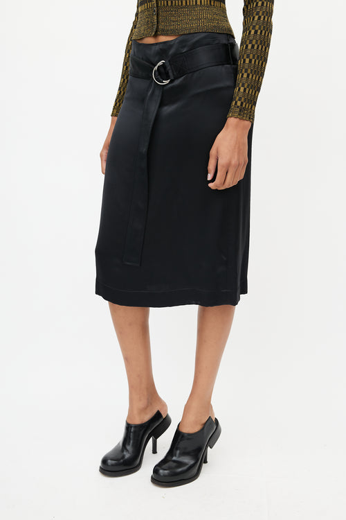 Celine Black Satin Belted Skirt