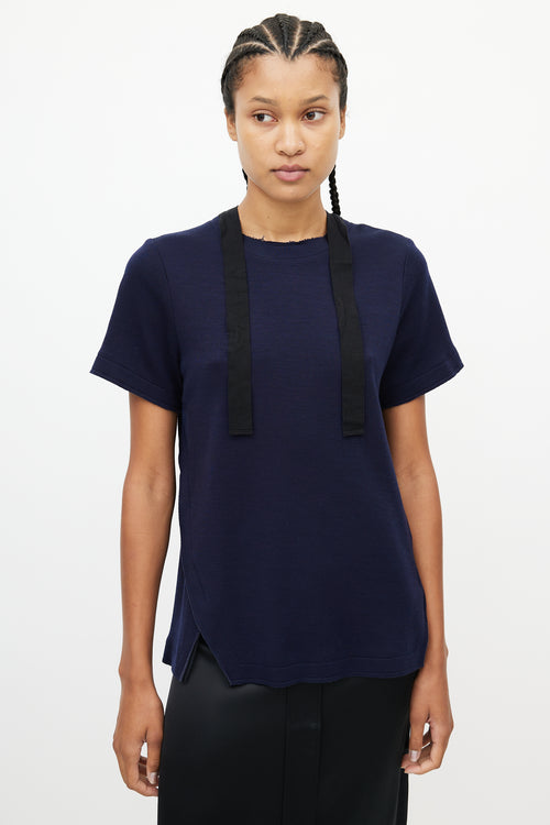 Proenza Schouler Navy 
Black Wool Tie Top