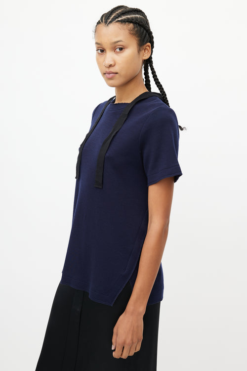 Proenza Schouler Navy 
Black Wool Tie Top