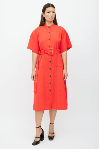 Proenza Schouler Red Belted Button Up Maxi Dress